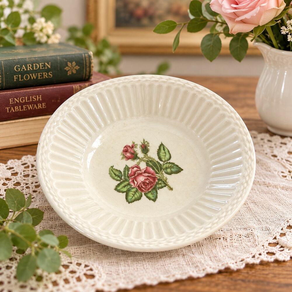 Vintage Wedgwood & Co Moss Rose Ribbed Bowl No. 1432 England 6” Floral